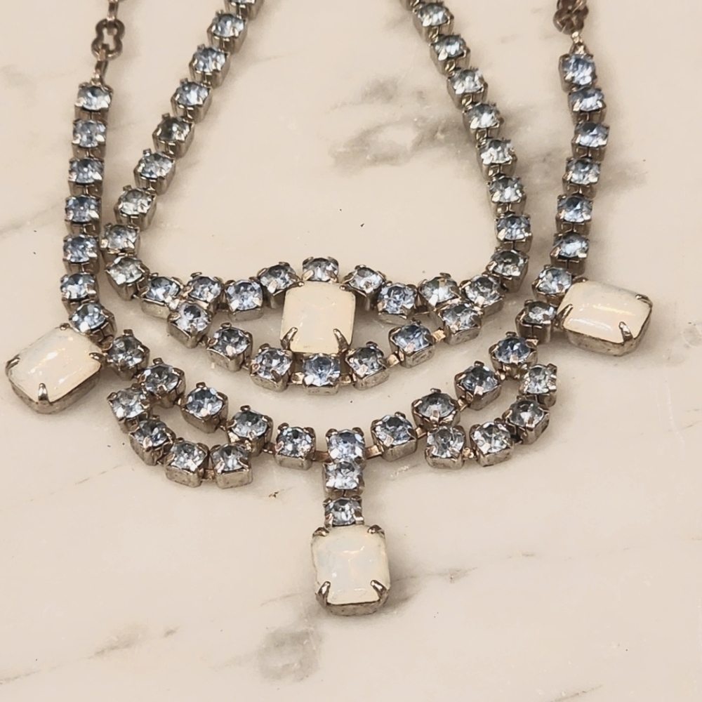 15" Vintage Rhinestone Choker Necklace & Bracelet Demi Parure Blue   Opalescent